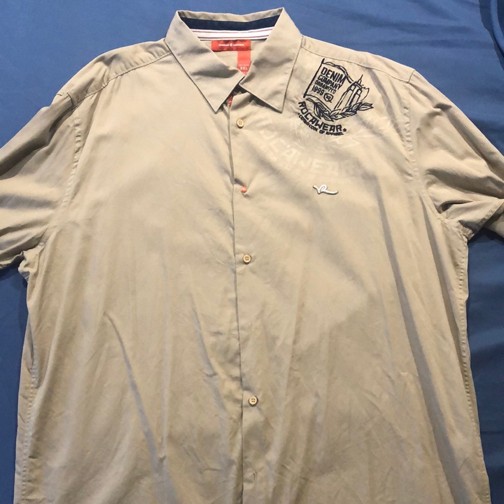 Rocawear 3XL long sleeve Tan button up shirt